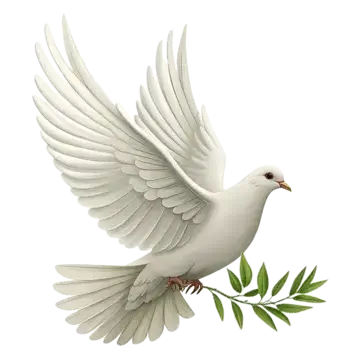 A white dove in flight carrying an olive branch